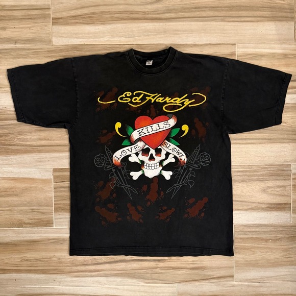 Ed Hardy Other - Ed Hardy Love Kills Slowly Skull Graphic T-Shirt Black 2XL Christian Audigier